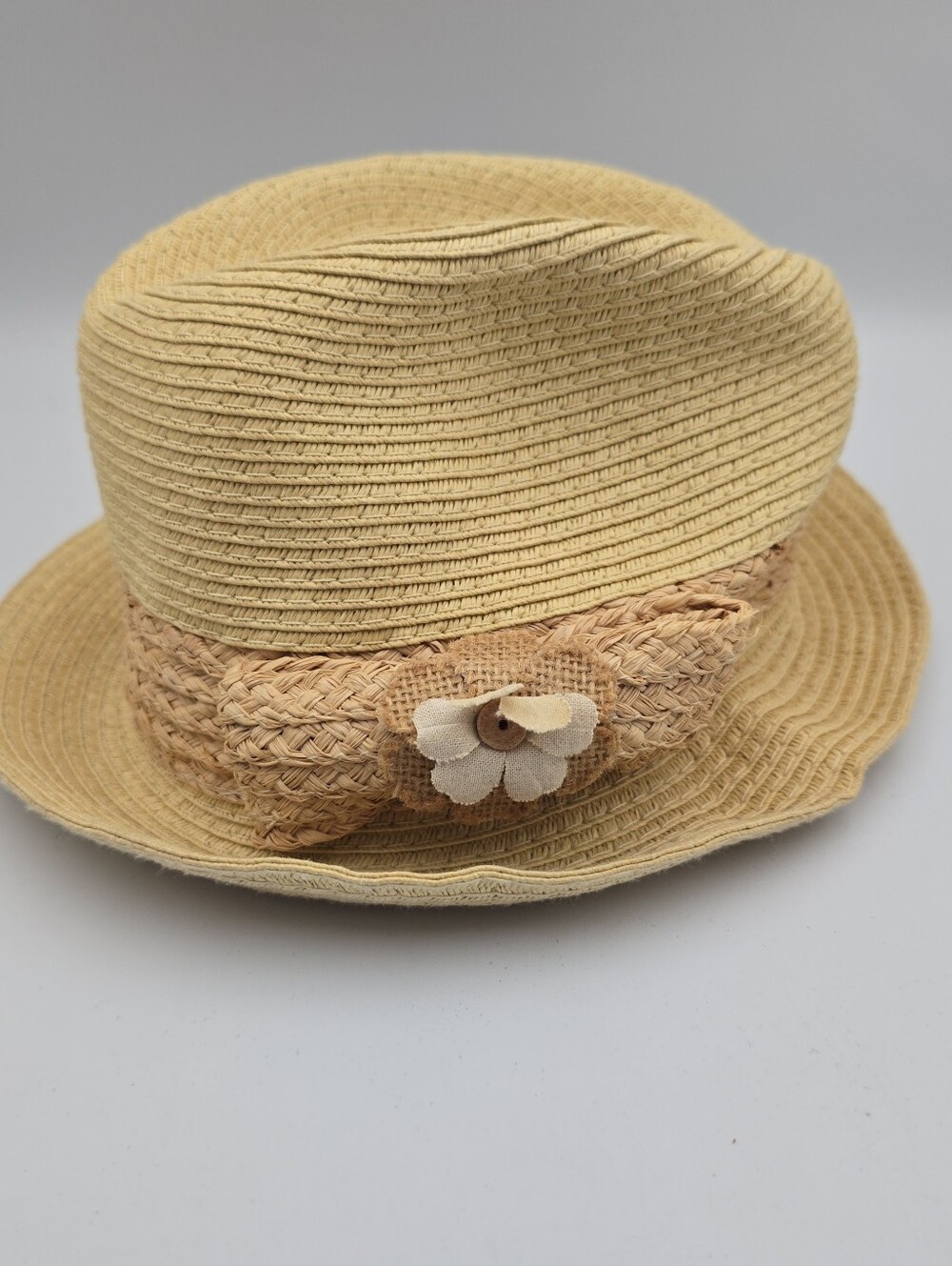 Unbranded Women's Tan/Beige Paper Straw Bow With  Flower Fedora Hat One Size